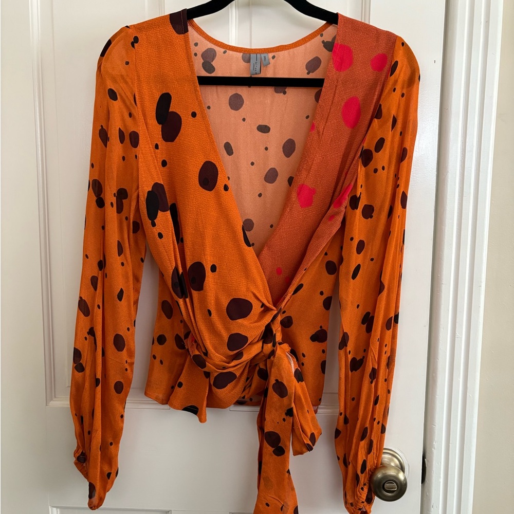 Bl^nk London Orange Polka Dot Wrap Top Sz Small